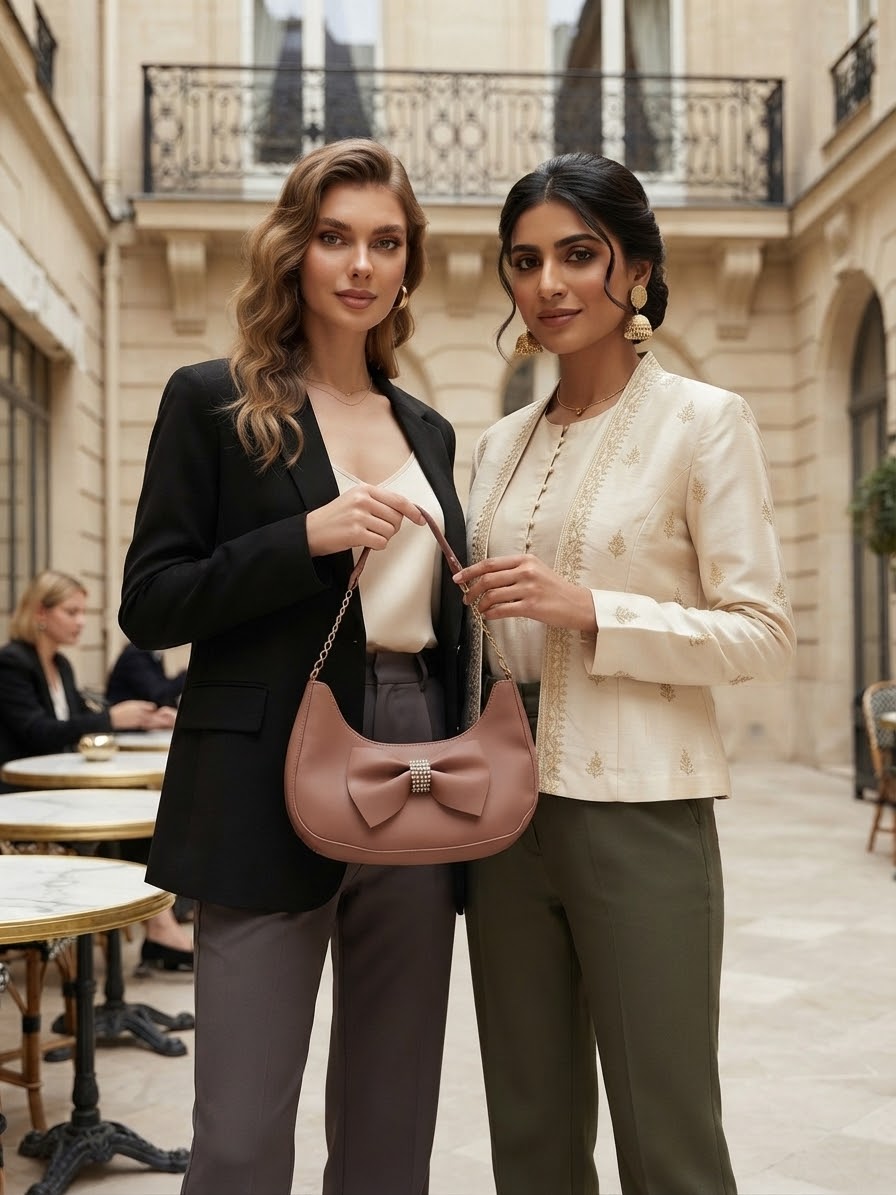 Dusty Brown Bow Shoulder Bag with Gold Chain Detail