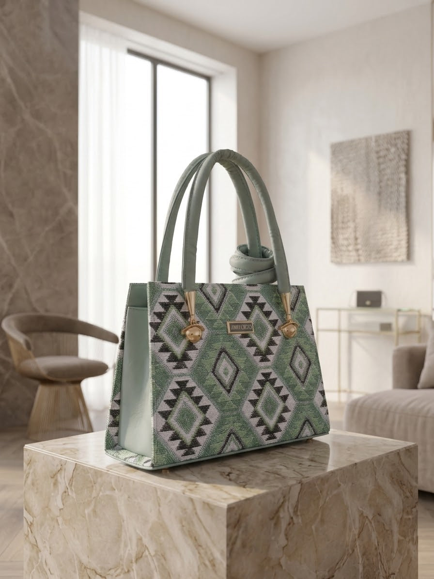 Boho-Chic Geometric Sage Green Handbag