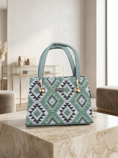Boho-Chic Geometric Sage Green Handbag