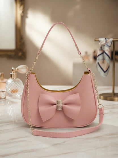 Pink Bow Shoulder Bag with Gold Chain